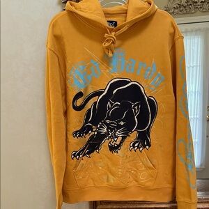 Ed Hardy Men's Crouching panther Mustard colored Hoodie. Size XL.